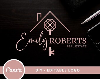 Real Estate Key Logo Design, House Editable Canva Logo Template, DIY Realtor Key Logo, Premade Real Estate Agent Branding, Instant Access