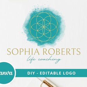 Flower Of Life Editable Logo, Instant Access, DIY Canva Template Logo, Mandala Logo, Life Coach Logo, Sacred Geometry Logo, Wellness Logo.