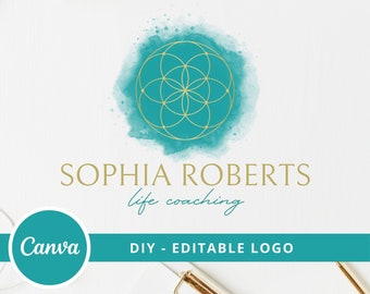 Flower Of Life Editable Logo, Instant Access, DIY Canva Template Logo, Mandala Logo, Life Coach Logo, Sacred Geometry Logo, Wellness Logo.