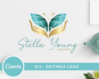 Butterfly Life Coaching Canva Logo Template, Wellness Editable Logo, Yoga, Psychology. Healing Therapy Logo Design, Spa Logo, Hand Care Logo