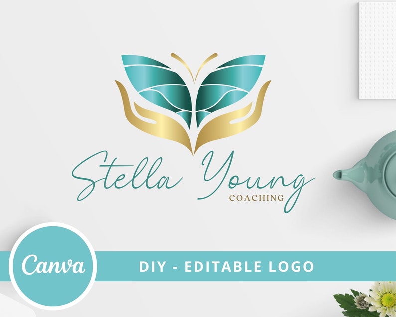 Butterfly Life Coaching Canva Logo Template, Wellness Editable Logo, Yoga, Psychology. Healing Therapy Logo Design, Spa Logo, Hand Care Logo image 2