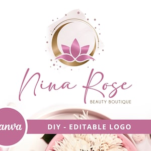 Moon Lotus DIY Beauty Logo, Lotus Flower Canva Logo Template, Makeup Studio Logo, Massage, Spa & Cosmetics Logo, Wellness Editable Logo. image 1