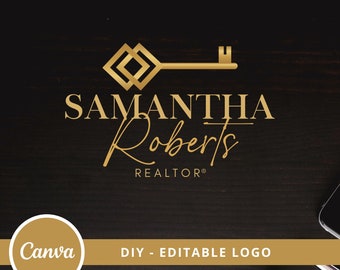 Real Estate Key Logo Design, Editable Canva Logo Template, DIY Realtor Modern Key Logo, Premade Real Estate Signature Logo, Instant Access