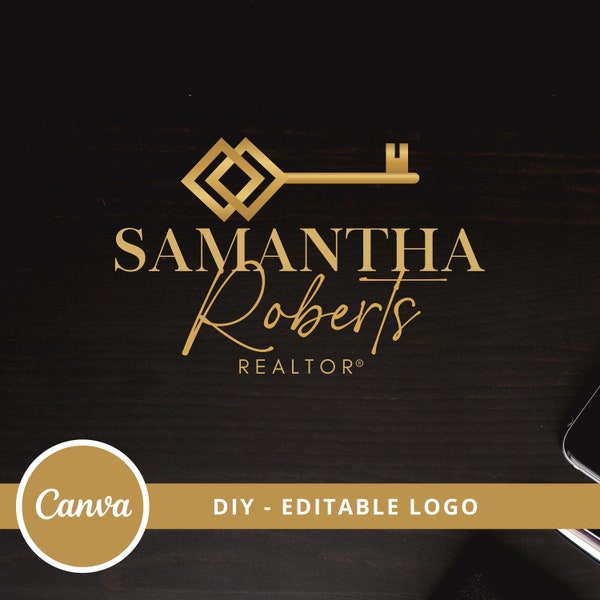 Real Realtor Key Logo Design, bearbeitbare Canva-Logo-Vorlage, DIY Realtor Modern Key Logo, vorgefertigtes Real Realty Signature Logo, sofortiger Zugriff