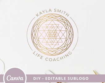 Mandala Editable Logo, Instant Access, DIY Canva Template Logo, Yoga Logo, Life Coaching Logo, Sacred Geometry Logo, Spa and Wellness Logo.