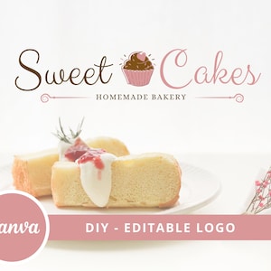 DIY Bakery Canva Logo Template, Cupcake Editable Logo, Small Business Logo, Dessert Maker Logo, Handmade Bakery Logo, Homemade Baker Logo.