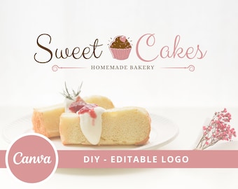 DIY Bakery Canva Logo Template, Cupcake Editable Logo, Small Business Logo, Dessert Maker Logo, Handmade Bakery Logo, Homemade Baker Logo.
