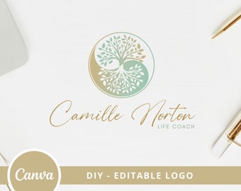 Yin Yang Tree Editable Canva Logo,  Wellness Tree of Life Logo, DIY Life Coach Logo, Yoga Logo, Psychology Logo, Massage & Acupuncture Logo.