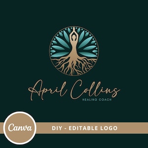 Tree Woman Mandala Editable Logo, Wellness Canva Logo Template, Life Coach, Yoga, Psychology, Healing Logo, Human Tree Logo, Tree Roots Logo