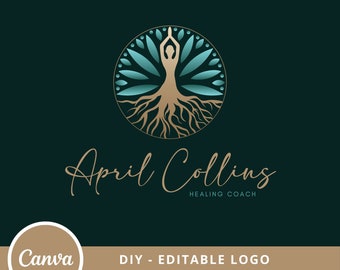 Tree Woman Mandala Editable Logo, Wellness Canva Logo Template, Life Coach, Yoga, Psychology, Healing Logo, Human Tree Logo, Tree Roots Logo