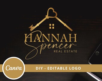 Real Estate Heart Key Logo Design, House Editable Canva Logo Template, DIY Realtor Logo, Premade Real Estate Agent Branding, Instant Access