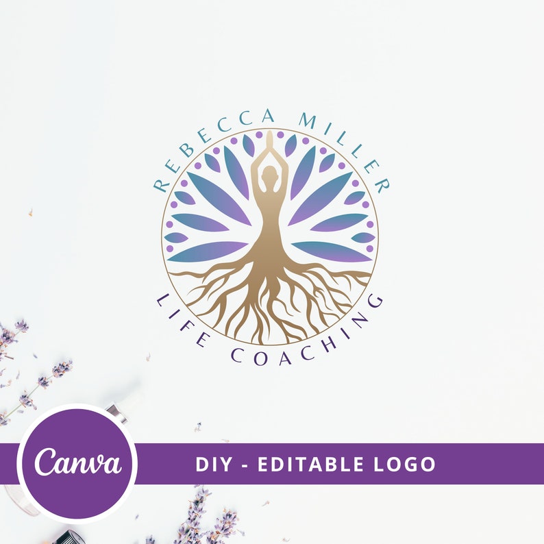 Tree Woman Mandala Editable Logo, Wellness Canva Logo Template, Life Coach, Yoga, Psychology, Healing Logo, Human Tree Logo, Tree Roots Logo image 3