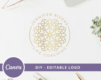 Diseño de logotipo de Mandala editable, plantilla de logotipo de Wellness Canva, logotipo de DIY Yoga Mandala, logotipo de entrenador de vida, logotipo de entrenador de curación, logotipo de geometría sagrada