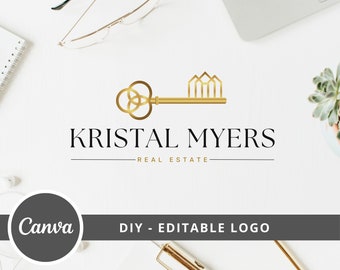 Real Estate Key Logo Design, Building Editable Canva Logo Template, DIY Realtor Key Logo, Premade Real Estate Agent Branding, Instant Access