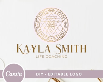 Mandala Editable Logo, Instant Access, DIY Canva Template Logo, Yoga Logo, Life Coaching Logo, Sacred Geometry Logo, Spa and Wellness Logo.