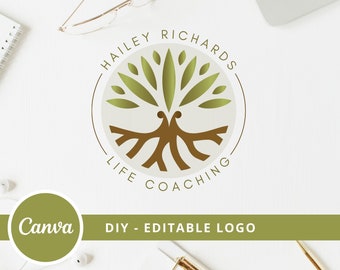 Tree of Life Canva Logo Template, Tree Editable Logo, DIY Life Coaching Logo, Yoga Logo, Psychology Logo, Healing Logo, Natural Therapy Logo