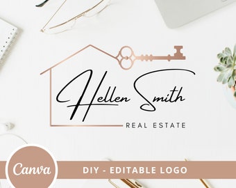 Real Estate Key Logo Design, House Editable Canva Logo Template, DIY Realtor Key Logo, Premade Real Estate Agent Branding, Instant Access