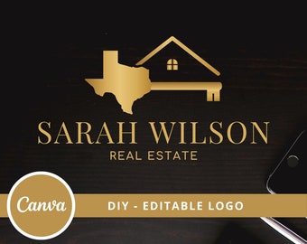 Real Estate Texas Map Logo Design, House & Key Editable Canva Logo Template, DIY Realtor Key Logo, Real Estate Agent Logo, House Broker Logo