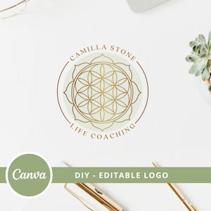 Flower Of Life Mandala Editable Logo, Instant Access, DIY Canva Template Logo, Life Coaching Logo, Sacred Geometry Logo, Wellness Logo.