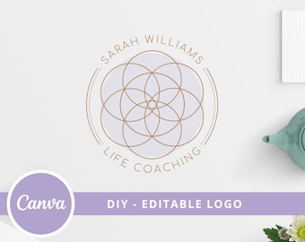 Flower Of Life Canva Logo Template, Instant Access, DIY Canva Logo, Mandala Logo, Life Coaching Logo, Sacred Geometry Logo, Wellness Logo.