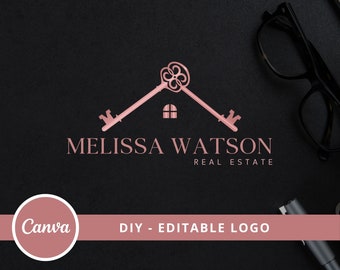 Real Estate Logo Design, Luxury House Editable Canva LogoTemplate, DIY Realtor Key & House Logo, Real Estate Agent Branding, Instant Access