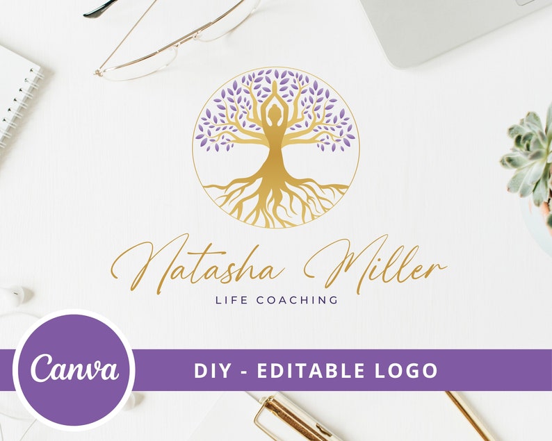 Woman Tree Editable Logo, DIY Wellness Canva Logo Template, Life Coach, Yoga, Psychology, Healing Logo, Human Tree Logo, Tree of Life Logo. image 5