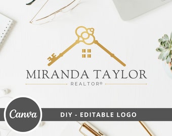 Real Estate Logo Design, Luxury House Editable Canva LogoTemplate, DIY Realtor Key & House Logo, Real Estate Agent Branding, Instant Access