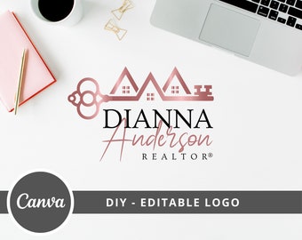 Real Estate Key Logo Design, House Editable Canva Logo Template, DIY Realtor Key Logo, Premade Real Estate Agent Branding, Instant Access