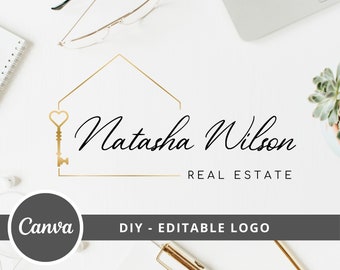 Real Estate Heart Key Logo, DIY House Logo Canva Template, Realtor Key Logo, Guest House Logo, Real Estate Agent Branding, Instant Access.