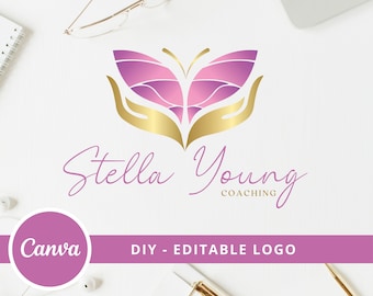 Schmetterling Life Coaching Canva Template Logo, bearbeitbares Wellness Design