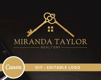 Real Estate Logo Design, Luxury House Editable Canva LogoTemplate, DIY Realtor Key & House Logo, Real Estate Agent Branding, Instant Access