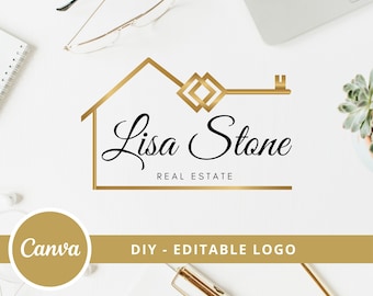 Real Estate Logo Design, Luxury House Editable Canva LogoTemplate, DIY Realtor Key & House Logo, Real Estate Agent Branding, Instant Access