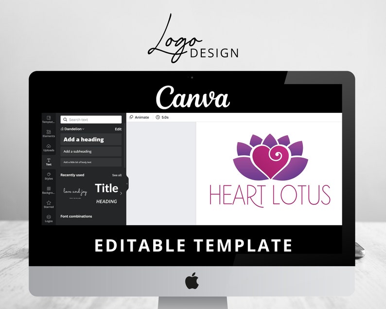 Heart Lotus DIY Logo Design, Lotus Flower Canva Logo Template, Life Coaching, Yoga, Spa & Cosmetics Logo, Wellness, Healing Therapy Logo. image 6