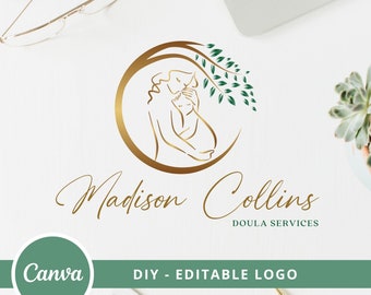 Doula Editable Canva Logo Template, Midwifery DIY Logo, Hebamme Logo, Natural Birth Tree Logo, Baby Nursery Logo, Mother and Baby Care Logo.