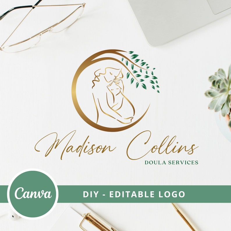 Doula Editable Canva Logo Template, Midwifery DIY Logo, Hebamme Logo, Natural Birth Tree Logo, Baby Nursery Logo, Mother and Baby Care Logo. image 2