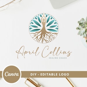 Tree Woman Mandala Editable Logo, Wellness Canva Logo Template, Life Coach, Yoga, Psychology, Healing Logo, Human Tree Logo, Tree Roots Logo