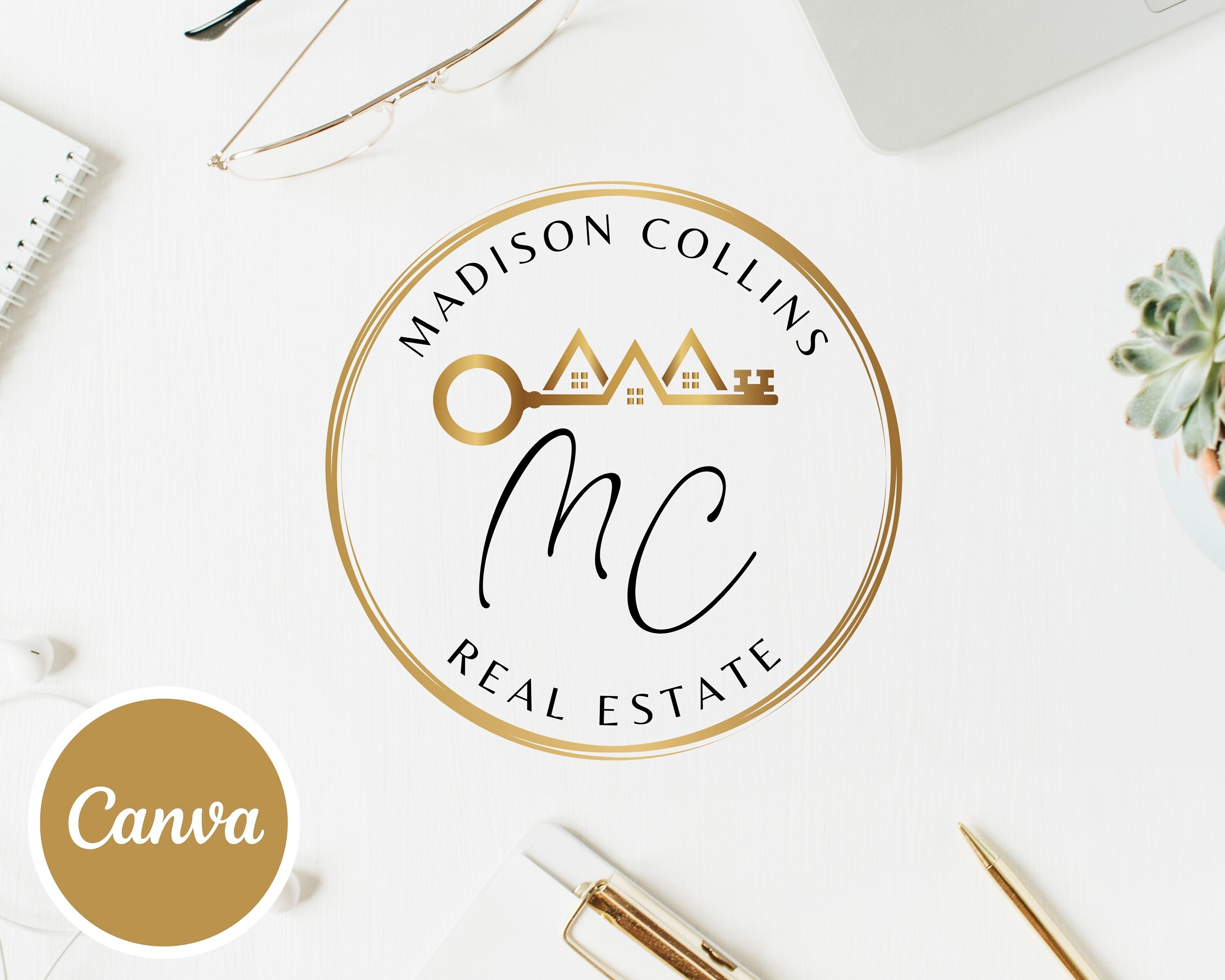 Real Estate Key Logo Design, House Editable Canva Logo Template, DIY ...