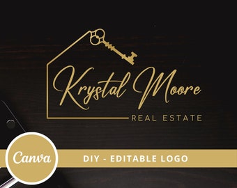 Real Estate Key Logo Design, Broker Editable Canva Logo Template, DIY Realtor Key Logo, Premade Real Estate Agent Branding, Instant Access