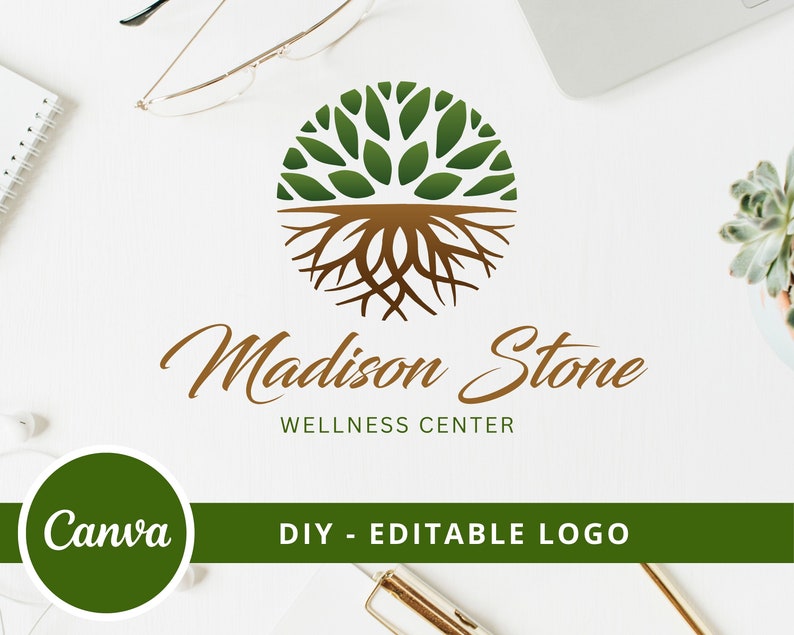 Tree Roots Mandala Wellness Logo, Tree of Life Canva Logo, DIY Life Coaching Logo, Yoga Logo, Psychology Logo, Healing Logo, Therapy Logo. image 1