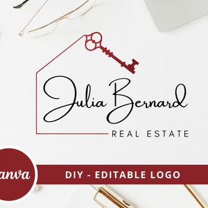 Real Estate Key Logo Design, Broker Editable Canva Logo Template, DIY Realtor Key Logo, Premade Real Estate Agent Branding, Instant Access image 2