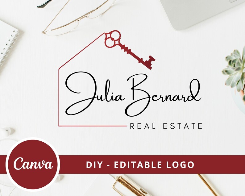 Real Estate Key Logo Design, Broker Editable Canva Logo Template, DIY Realtor Key Logo, Premade Real Estate Agent Branding, Instant Access image 2