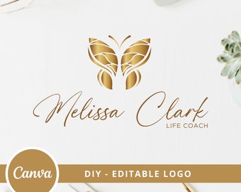 Design del logo fai da te con farfalla, modello di logo Canva elegante per il benessere, yoga, coaching, psicologia. Design del logo Healing Canva, logo di bellezza e spa.