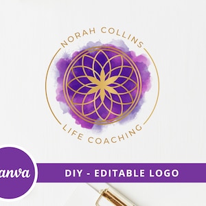 Flower Of Life Editable Logo, Instant Access, DIY Canva Template Logo, Spiritual Logo, Life Coach Logo, Sacred Geometry Logo, Wellness Logo.