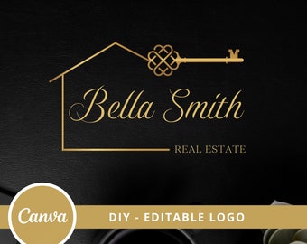 Real Estate Key Logo Design, House Editable Canva Logo Template, DIY Realtor Key Logo, Premade Real Estate Agent Branding, Instant Access