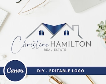 Real Estate Editable Logo Design,  Elegant House Roof Canva Logo Template, Realtor House Logo, Real Estate Agent Branding, Instant Access.