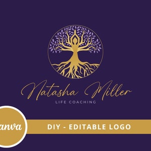 Woman Tree Editable Logo, DIY Wellness Canva Logo Template, Life Coach, Yoga, Psychology, Healing Logo, Human Tree Logo, Tree of Life Logo. image 1