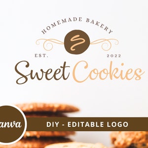 Bakery Canva Logo Template, DIY Cookie Editable Logo, Small Business Logo, Dessert Maker Logo, Handmade Bakery Logo, Homemade Baker Logo.