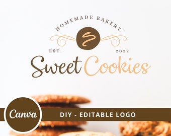 Bakery Canva Logo Template, DIY Cookie Editable Logo, Small Business Logo, Dessert Maker Logo, Handmade Bakery Logo, Homemade Baker Logo.