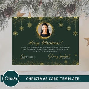Conception de carte postale de Noël immobilier, modèle de toile modifiable, marketing pour agent immobilier, carte de vœux personnalisable, téléchargement numérique de carte de Noël.