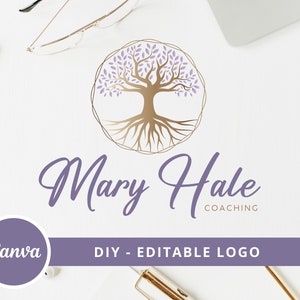 Tree of Life Canva Logo Template, Tree Editable Logo, DIY Life Coaching Logo, Yoga Logo, Psychology Logo, Healing Logo, Natural Therapy Logo imagem 1